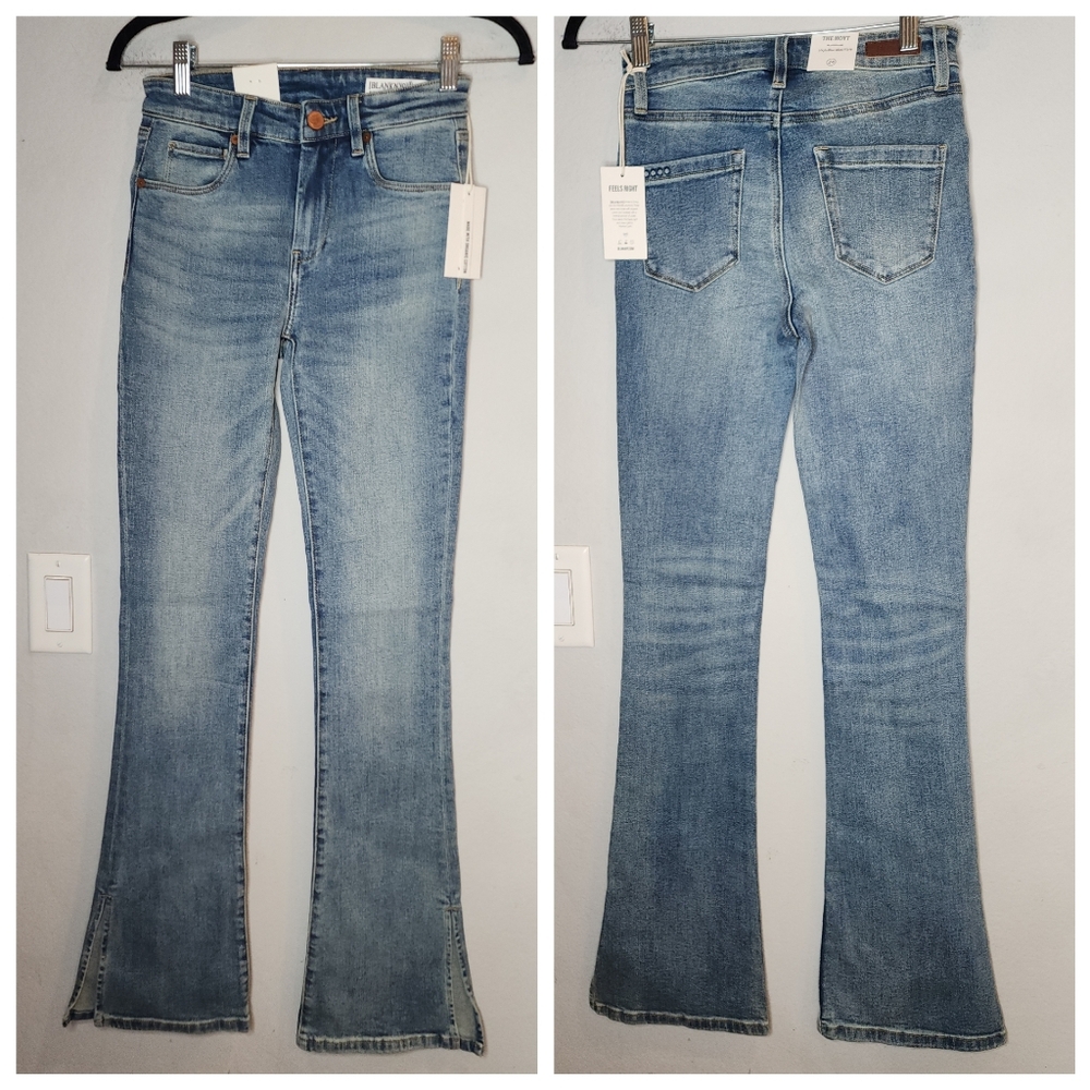 NWT Blank NYC Split Hem Mini Flare Hoyt Medium Wash Jeans Stretch Denim Size 24 - Picture 3 of 14